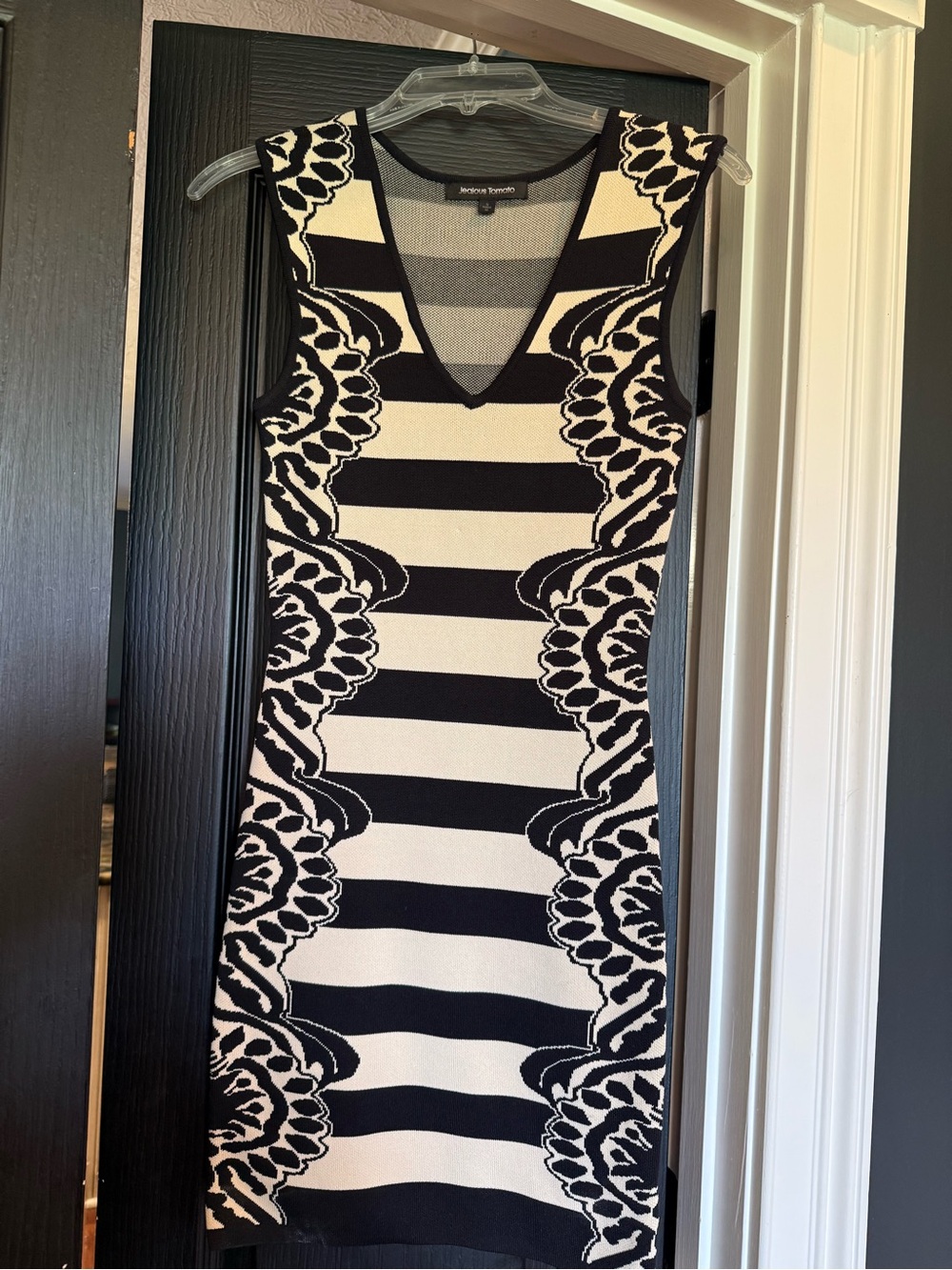 Jealous Tomato Black and White Striped V-Neck Bodycon Dress